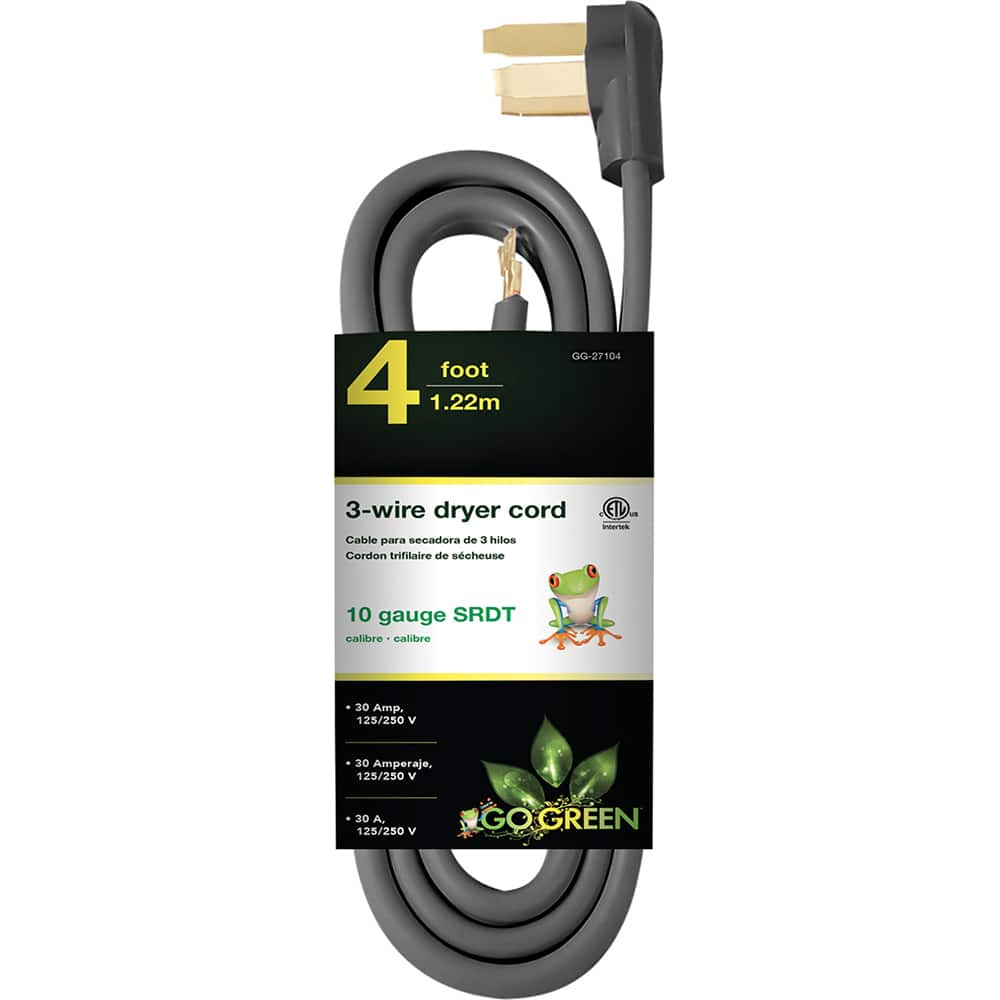 GoGreen Power - Power Cords; Cord Type: Replacement Cord ; Overall Length (Feet): 4 ; Cord Color: Brown ; Amperage: 30 ; Voltage: 250 ; Wire Gauge/Number of Conductors: 10/3 - Exact Industrial Supply