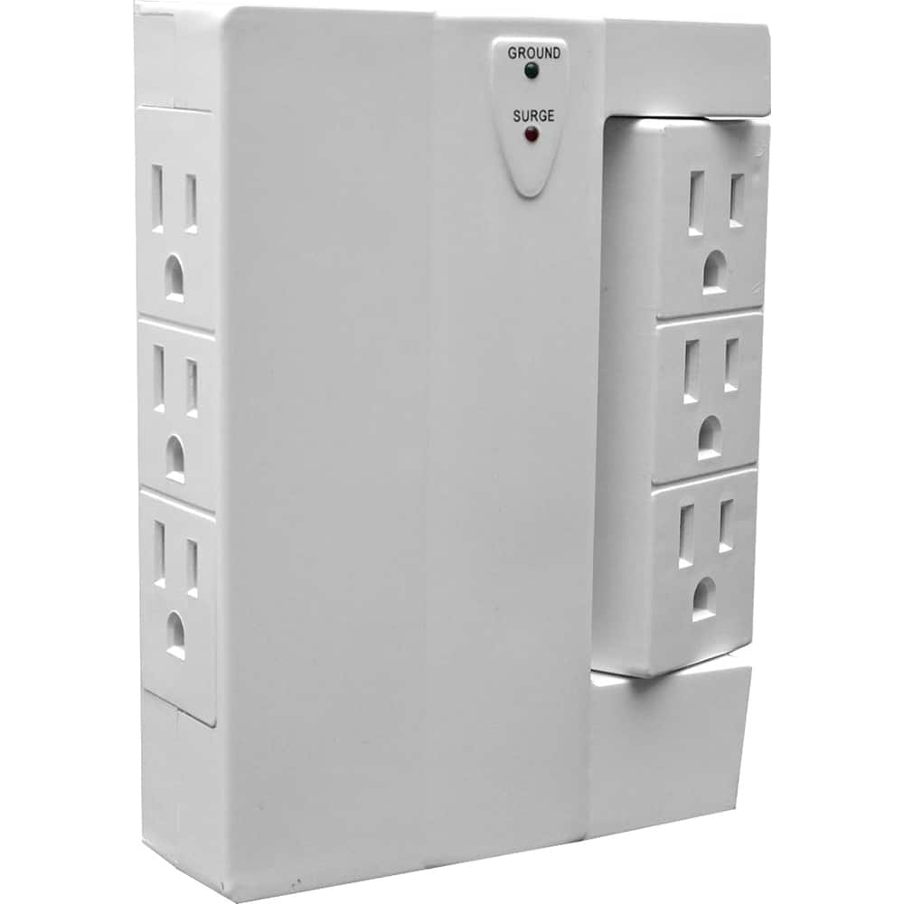 GoGreen Power - Electrical Outlet Adapters; Adapter Type: Wall Tap ; Amperage: 15 ; Voltage: 125 ; Number of Outlets: 6 ; Adapter Color: White ; Adapter Overall Length (Decimal Inch): 5.45 - Exact Industrial Supply