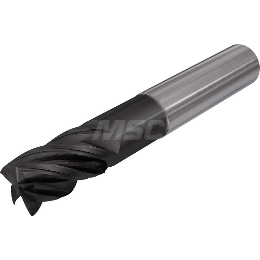 Corner Radius End Mill: 3/4″ Dia, 1-1/4″ LOC, 0.09″ Radius, 3 Flutes, Solid Carbide 6″ OAL, 3/4″ Shank Dia, 45 ° Helix, TiAlCN Coated, Corner Radius End, Centercutting, Series Flash Solid