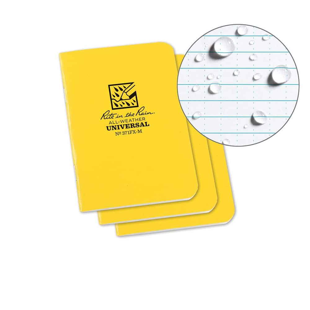 Rite in the Rain - Note Pads, Writing Pads & Notebooks; Writing Pads & Notebook Type: Notebook ; Size: 3-1/4 x 4-5/8 ; Number of Sheets: 12 ; Color: Yellow ; Additional Information: Weatherproof - Exact Industrial Supply