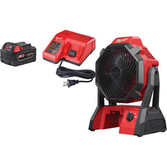 Milwaukee Tool - Power Tool Batteries; Voltage: 18.00 ; Battery Chemistry: Lithium-Ion ; Battery Capacity (Ah): 5.00 ; Battery Series: RED LITHIUM ; Includes: 48-59-1812 Charger & 48-11-1850 Battery; 18V Cordless Jostie Fan ; Time to Charge (Minutes): 10 - Exact Industrial Supply