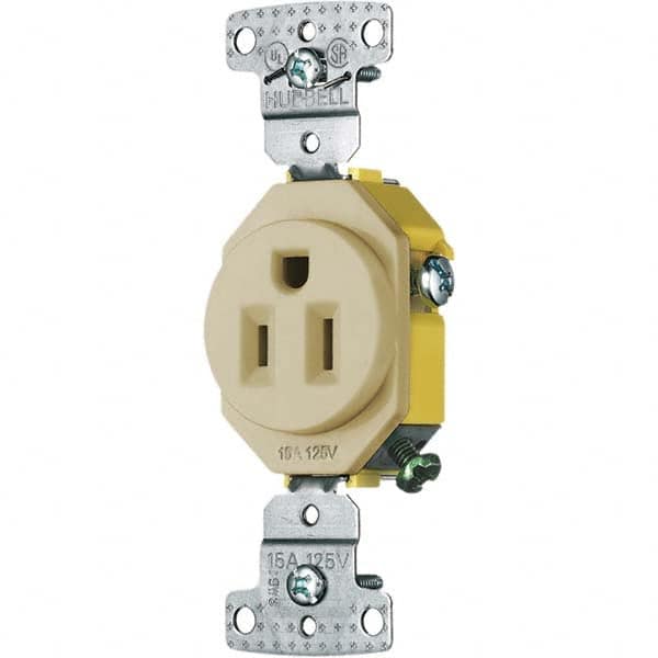 Hubbell Wiring Device-Kellems - 125V 15A NEMA 5-15R Residential Grade Ivory Straight Blade Single Receptacle - Makers Industrial Supply