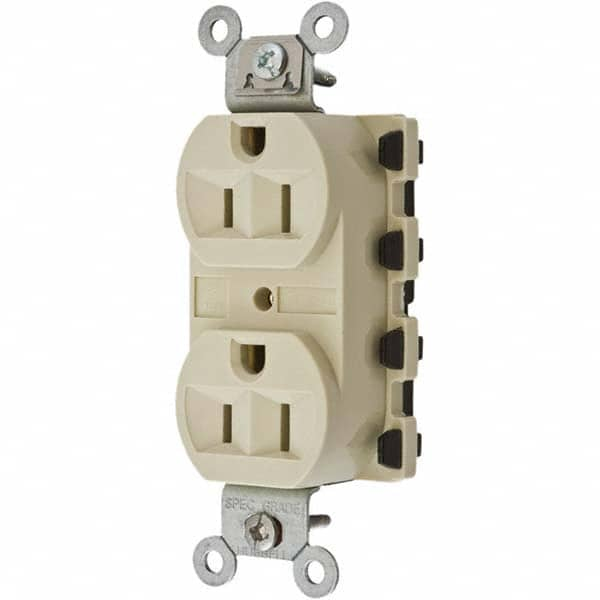 Hubbell Wiring Device-Kellems - 125V 15A NEMA 5-15R Specification Grade Ivory Straight Blade Duplex Receptacle - Makers Industrial Supply