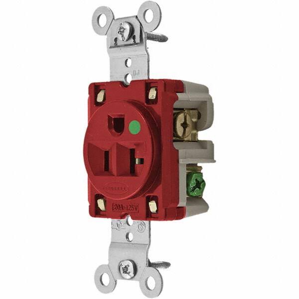 Hubbell Wiring Device-Kellems - 125V 20A NEMA 5-20R Hospital Grade Red Straight Blade Single Receptacle - Makers Industrial Supply