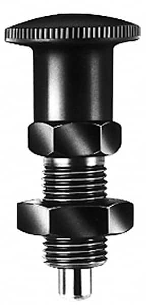 KIPP - 5/8-11, 23mm Thread Length, 8mm Plunger Diam, Lockout Knob Handle Indexing Plunger - Plunger Style A, 26mm Body Length, 74mm OAL, Steel - Makers Industrial Supply