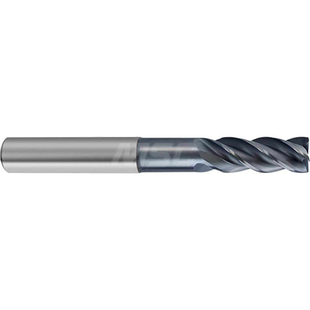 Square End Mill: 3/8'' Dia, 1'' LOC, 3/8'' Shank Dia, 3-1/2'' OAL, 4 Flutes, Solid Carbide Single End, AlCrN Finish, Helical Flute, Variable Helix, Centercutting, RH Cut, RH Flute, Series 6485