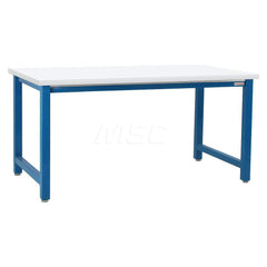 Stationary Work Bench: 96″ Wide, 30″ Deep, 34″ High, Light Blue & White 6,600 lb Capacity