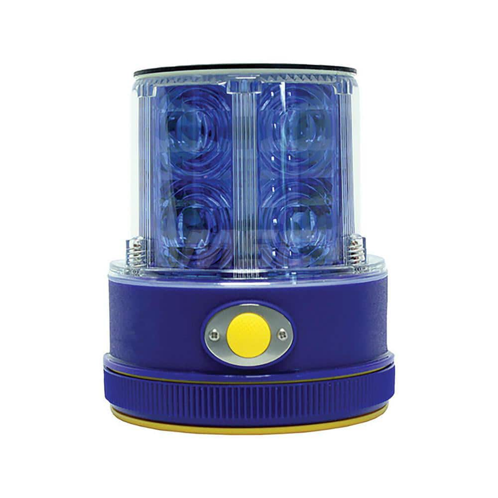 Strobe & Flashing Lights; Light Type: Revolving; Multi-Status Indicator; Flashing, Steady; Lens Color: Blue; Lamp Type: LED; Mounting Type: Magnetic; NEMA Rating: 6; Voltage: Solar Powered; Recommended Environment: Industrial; Flashes Per Minute: 60