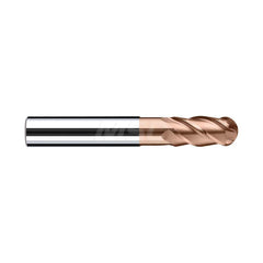 Ball End Mill: 2.8346″ Dia, 0.7874″ LOC, 4 Flute, Solid Carbide 72 mm OAL, 10 mm Shank Dia, 40 ° Helix, Duro-Si Coated, Single End, Series Sphero-X