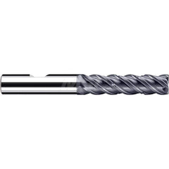 Square End Mill: 5/8'' Dia, 1-7/8'' LOC, 5/8'' Shank Dia, 4-1/4'' OAL, 4 Flutes, Solid Carbide Single End, Polychrom Finish, Spiral Flute, 45 ™ Variable Helix, Centercutting, RH Cut, RH Flute, Series E-Cut