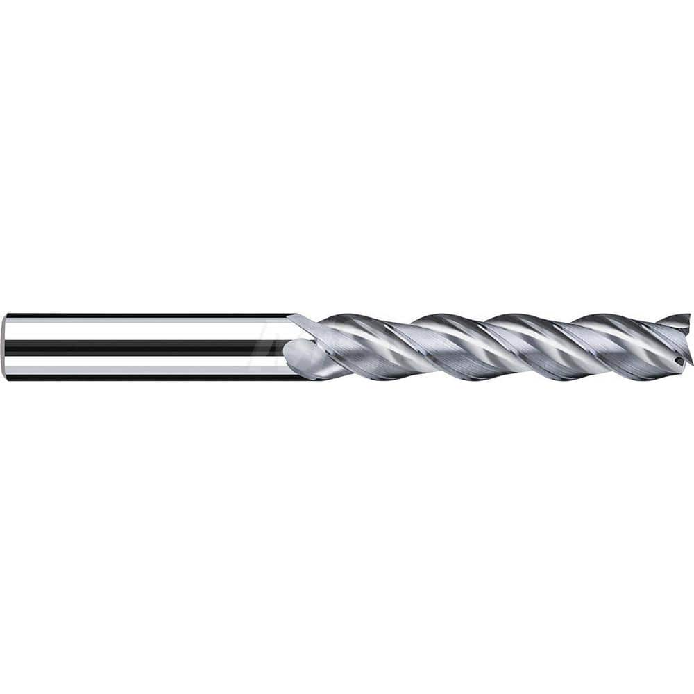 Square End Mill: 0.3937'' Dia, 2.0866'' LOC, 0.3937'' Shank Dia, 3.937'' OAL, 3 Flutes, Solid Carbide Single End, Uncoated, Spiral Flute, 40 ™ Variable Helix, Centercutting, RH Cut, RH Flute, Series AX