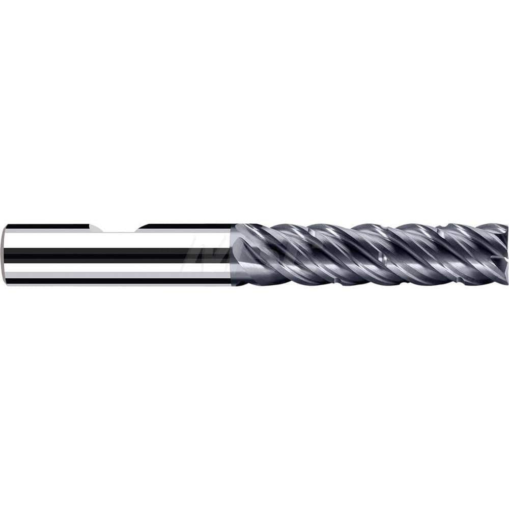 Square End Mill: 3/8'' Dia, 1-1/8'' LOC, 3/8'' Shank Dia, 3'' OAL, 5 Flutes, Solid Carbide Single End, Polychrom Finish, Spiral Flute, 45 ™ Variable Helix, Centercutting, RH Cut, RH Flute, Series E-Cut