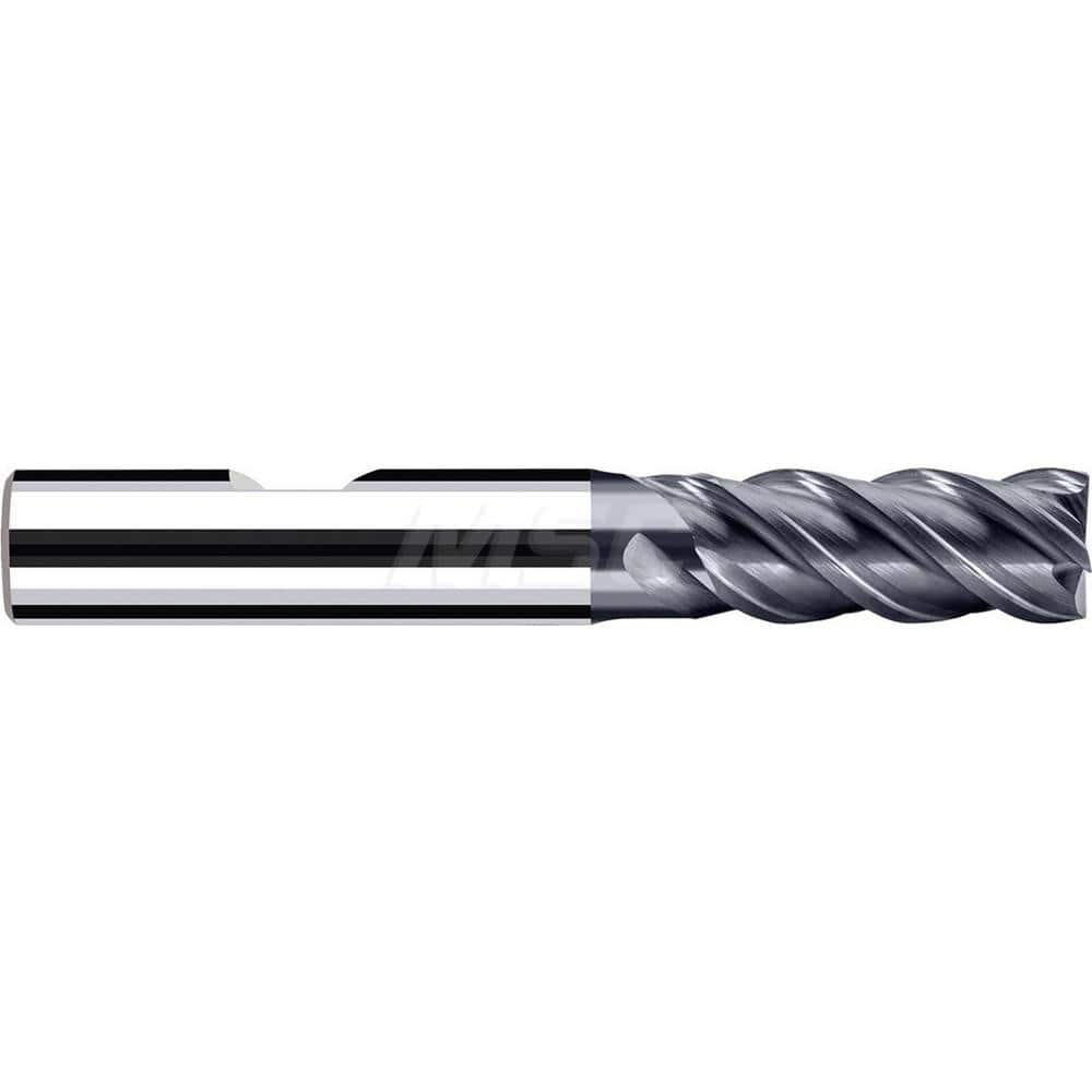 Square End Mill: 5/8'' Dia, 1-1/4'' LOC, 5/8'' Shank Dia, 3-1/2'' OAL, 4 Flutes, Solid Carbide Single End, Polychrom Finish, Spiral Flute, 45 ™ Variable Helix, Centercutting, RH Cut, RH Flute, Series E-Cut