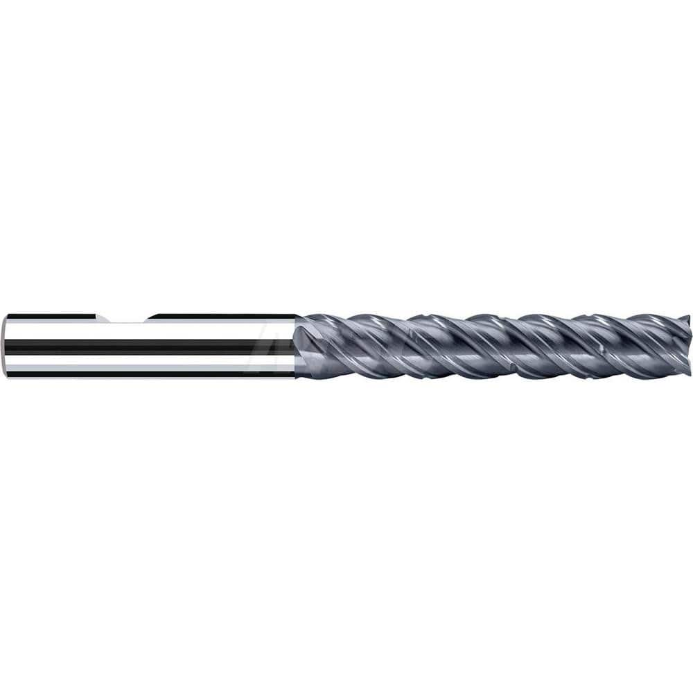 Square End Mill: 3/8'' Dia, 2'' LOC, 3/8'' Shank Dia, 3-3/4'' OAL, 4 Flutes, Solid Carbide Single End, Polychrom Finish, Spiral Flute, 45 ™ Variable Helix, Centercutting, RH Cut, RH Flute, Series E-Cut