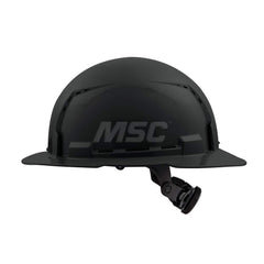 Hard Hat: Construction, Full Brim, Class C, 6-Point Suspension Black, HDPE, Vented