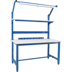 Stationary Work Bench: 72″ Wide, 30″ Deep, 36″ High, Light Blue & White