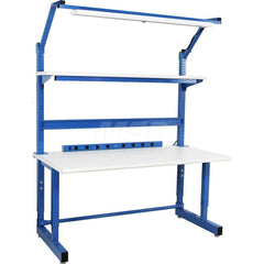 Stationary Work Bench: 60″ Wide, 30″ Deep, 36″ High, Light Blue & White