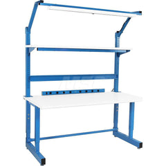 Stationary Work Bench: 72″ Wide, 30″ Deep, 36″ High, Light Blue & White