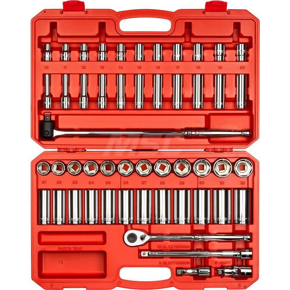 Socket Set: 1/2″ Drive 10 to 32 mm Socket, 6 Point