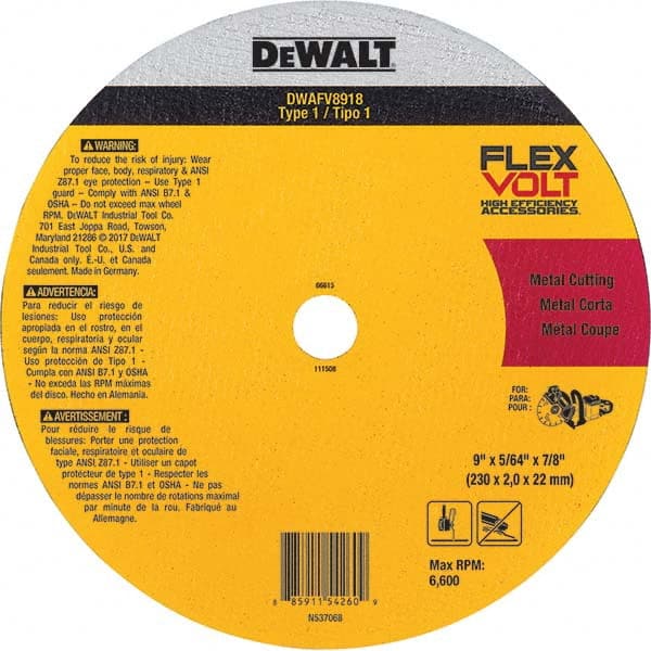 DeWALT - 9 x 5/64, 7/8" Hole 36 Grit Ceramic Cutoff Wheel - Makers Industrial Supply