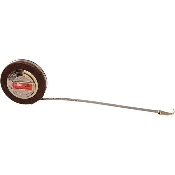 Lufkin - 20' x 10mm Silver Steel Blade Tape Measure - 1" Graduation, Decimal/Metric Graduation Style, Brown Vinyl Clad Steel Case - Makers Industrial Supply