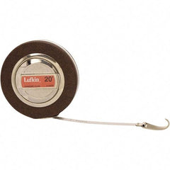 Lufkin - 20' x 3/8" White Steel Blade Tape Measure - 1, 1/10 & 1/100" Graduation, Inch Graduation Style, Brown Vinyl Clad Steel Case - Makers Industrial Supply