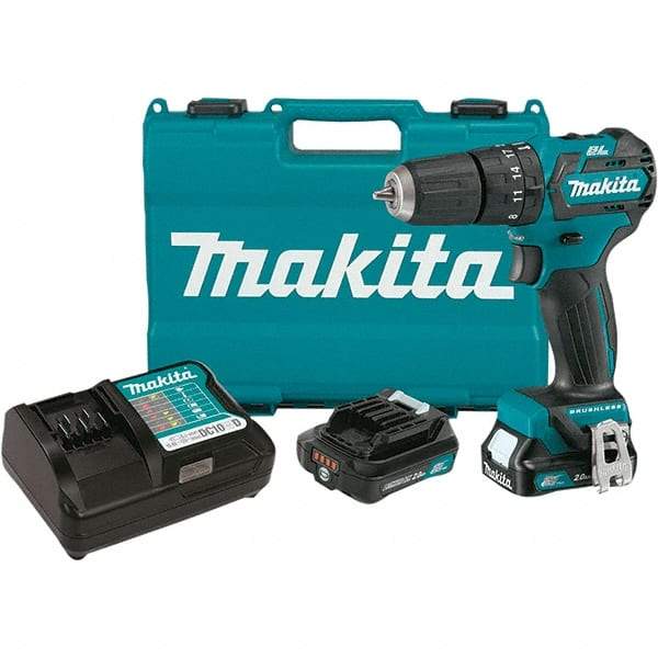 Makita - 12 Volt 3/8" Keyless Chuck Cordless Hammer Drill - 0 to 22,500 BPM, 0 to 1,500 RPM, Reversible - Makers Industrial Supply