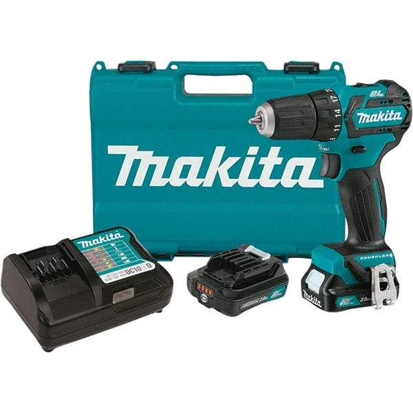 Makita - 12 Volt 3/8" Chuck Pistol Grip Handle Cordless Drill - 0-1500 RPM, Keyless Chuck, Reversible, 2 Lithium-Ion Batteries Included - Makers Industrial Supply