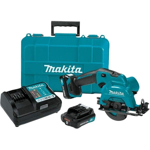 Makita - 12 Volt, 3-3/8" Blade, Cordless Circular Saw - 1,500 RPM, 2 Lithium-Ion Batteries Included - Makers Industrial Supply