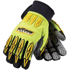 ‎120-4050/M All Purp Work Gloves - Mad Max II - HV Yellow - Gry. Dotted Synthetic Leather Palm - Exact Industrial Supply