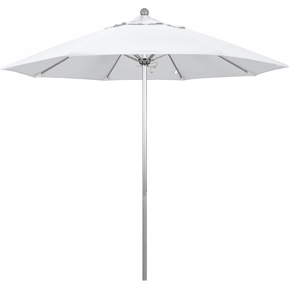 California Umbrella - Patio Umbrellas; Umbrella Diameter (Inch): 108 ; Height (Feet): 8.583 ; Fabric Color: White ; Base Included: No ; Frame Material: Aluminum ; Frame Color: Silver - Exact Industrial Supply