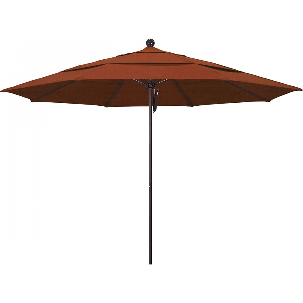 California Umbrella - Patio Umbrellas; Umbrella Diameter (Inch): 132 ; Height (Feet): 8.916 ; Fabric Color: Terracotta ; Base Included: No ; Frame Material: Aluminum ; Frame Color: Bronze - Exact Industrial Supply