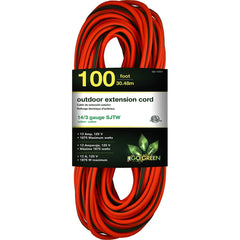 GoGreen Power - Power Cords; Cord Type: Extension Cord ; Overall Length (Feet): 100 ; Cord Color: Orange ; Amperage: 13 ; Voltage: 125 ; Wire Gauge/Number of Conductors: 14/3 - Exact Industrial Supply