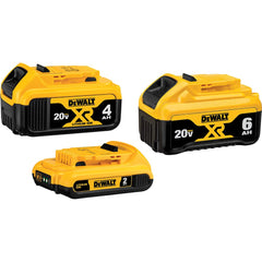DeWALT - Power Tool Batteries; Voltage: 20.00 ; Battery Chemistry: Lithium Ion ; Battery Capacity (Ah): 6.00 ; Battery Series: 20V MAX ; Includes: DCB206 6.0Ah XR Battery; DCB204 4.0Ah Battery; DCB203 2.0Ah Battery - Exact Industrial Supply