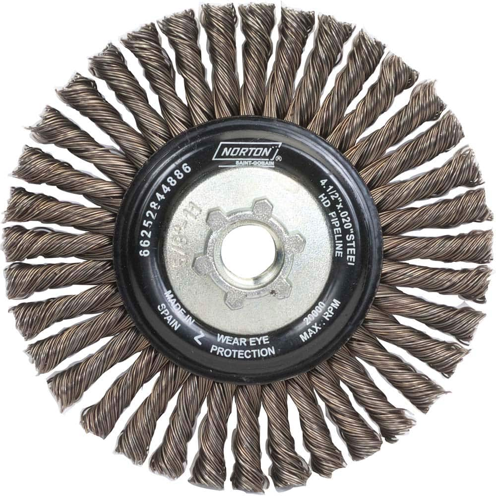 Norton - 4-1/2" OD, 5/8-11 Arbor Hole, Stringer Bead Carbon Wheel Brush - Makers Industrial Supply