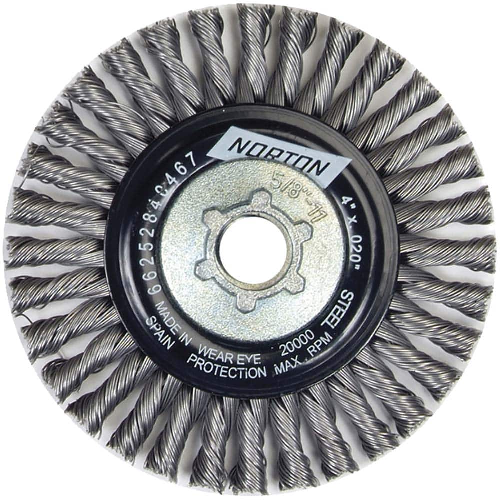 Norton - 4" OD, 5/8-11 Arbor Hole, Stringer Bead Twist Knot Carbon Wheel Brush - Makers Industrial Supply