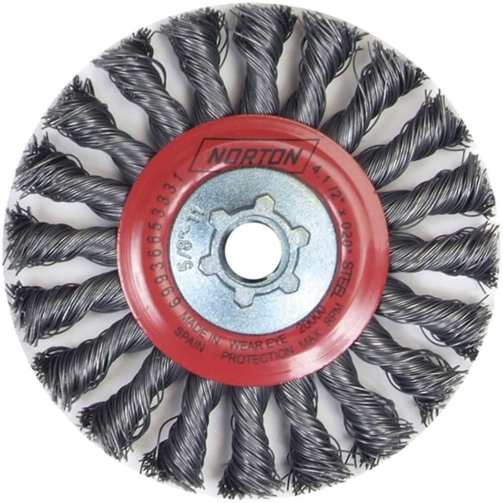 Norton - 4-1/2" OD, 5/8-11 Arbor Hole, Knotted Carbon Wheel Brush - Makers Industrial Supply