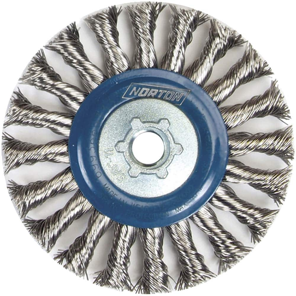 Norton - 4-1/2" OD, 5/8-11 Arbor Hole, Knotted Stainless Steel Wheel Brush - Makers Industrial Supply