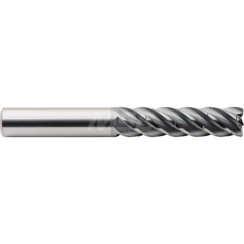 Square End Mill: 1/4'' Dia, 1-1/4'' LOC, 1/4'' Shank Dia, 3'' OAL, 5 Flutes, Solid Carbide Single End, ALtima Blaze Finish, Helical Flute, 40 ° Helix, Centercutting, RH Cut, RH Flute