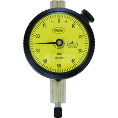 Mahr - Dial Drop Indicators; Maximum Measurement (Inch): 0.1 ; Maximum Measurement (mm): 2.50 ; Dial Graduation (mm): 0.0100 ; Dial Graduation (Decimal Inch): 0.000500 ; Dial Reading: 0-50-0 ; Dial Diameter (mm): 45.00 - Exact Industrial Supply