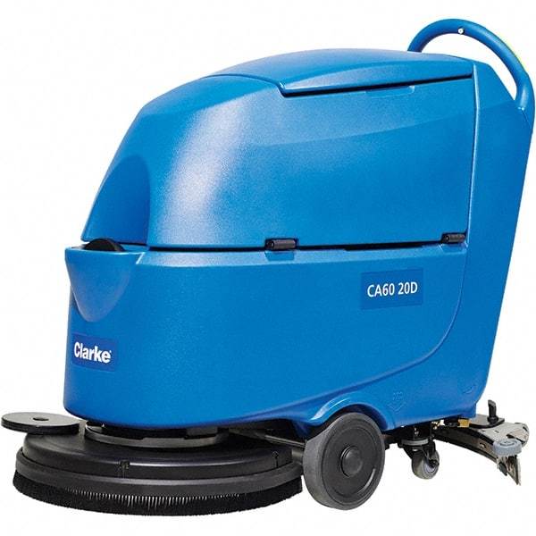 Clarke - 20" Cleaning Width, Battery Powered Walk Behind & Floor Scrubber - 0.6 hp, 150 RPM, 47" Water Lift, 16 Gal Tank Capacity, Series CA60 - Makers Industrial Supply