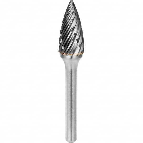 SGS Pro - 1/2" Cut Diam, 1/4" Shank Diam, Tungsten Carbide Steel Cut Pointed Tree Burr - Makers Industrial Supply