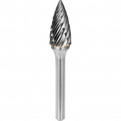 SGS Pro - 3/8" Cut Diam, 1/4" Shank Diam, Tungsten Carbide Steel Cut Pointed Tree Burr - Makers Industrial Supply