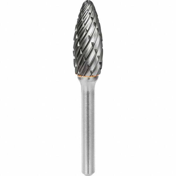 SGS Pro - 1/2" Cut Diam, 1/4" Shank Diam, Tungsten Carbide Steel Cut Flame Burr - Makers Industrial Supply