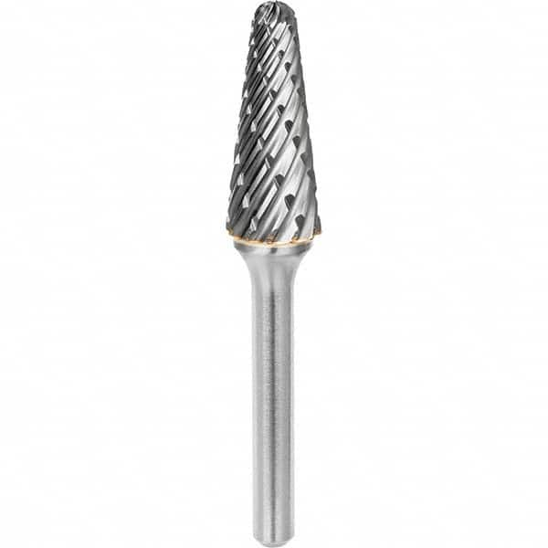 SGS Pro - 3/8" Cut Diam, 1/4" Shank Diam, Tungsten Carbide Steel Cut Ball Nose Cone Burr - Makers Industrial Supply