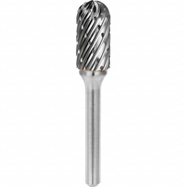 SGS Pro - 3/8" Cut Diam, 1/4" Shank Diam, Tungsten Carbide Steel Cut Ball Nose Cylinder Burr - Makers Industrial Supply