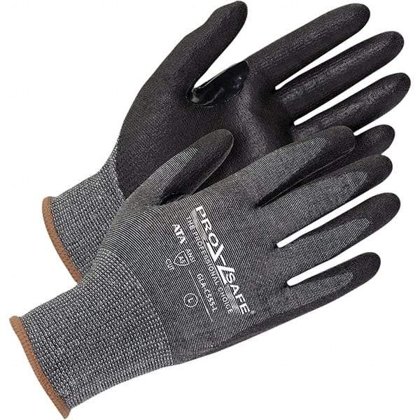 PRO-SAFE - Size L (9), ANSI Cut Lvl A5, Abrasion Lvl 4, Micro-Foam Nitrile Coated HPPE Fiber/Stainless Steel Cut Resistant Gloves - Palm Coated, Continuous Knit Cuff, Black/Gray, Paired - Makers Industrial Supply