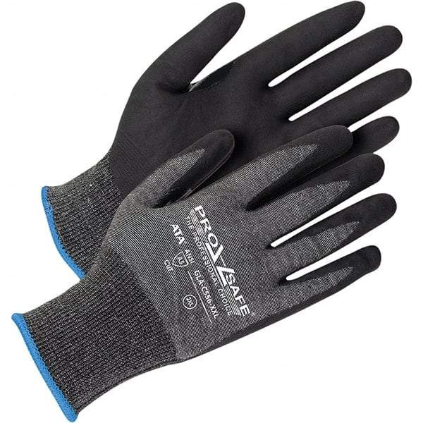 PRO-SAFE - Size 2XL (11), ANSI Cut Lvl A5, Abrasion Lvl 4, Polyurethane Coated HPPE Fiber/Stainless Steel Cut Resistant Gloves - Palm Coated, Continuous Knit Cuff, Black/Gray, Paired - Makers Industrial Supply