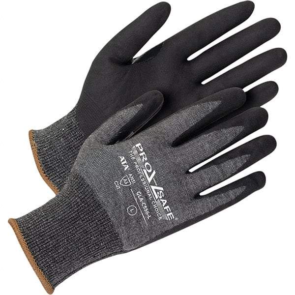 PRO-SAFE - Size L (9), ANSI Cut Lvl A5, Abrasion Lvl 4, Polyurethane Coated HPPE Fiber/Stainless Steel Cut Resistant Gloves - Palm Coated, Continuous Knit Cuff, Black/Gray, Paired - Makers Industrial Supply