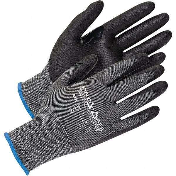 PRO-SAFE - Size 2XL (11), ANSI Cut Lvl A5, Abrasion Lvl 4, Micro-Foam Nitrile Coated HPPE Fiber/Stainless Steel Cut Resistant Gloves - Palm Coated, Continuous Knit Cuff, Black/Gray, Paired - Makers Industrial Supply